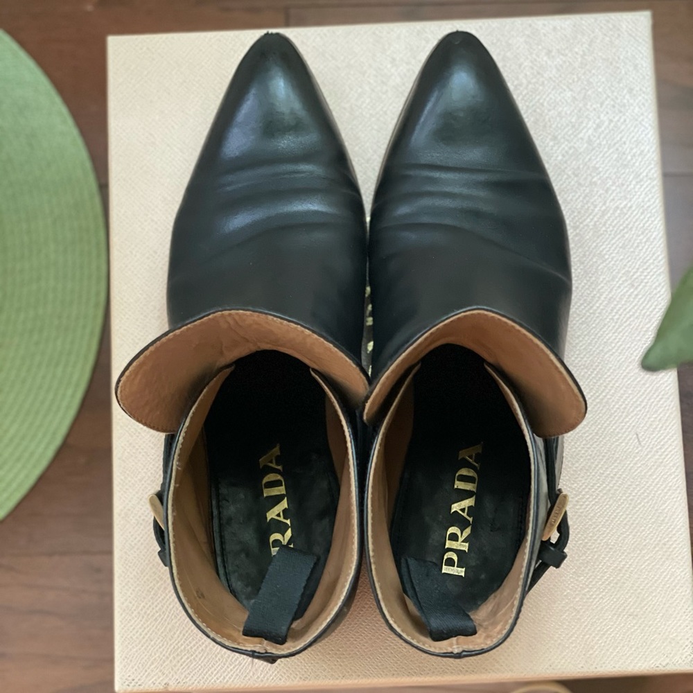 PRADA Calzature Donna Black leather booties 38.5 - Picture 3 of 8